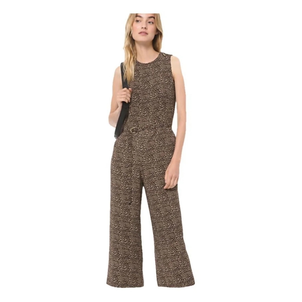 Micheal Michael Kors Mob Wife Elegant leopard print Crop Jumpsuit Sz 10 - Picture 2 of 15